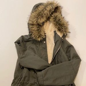 Utility Jacket with fur trim hood